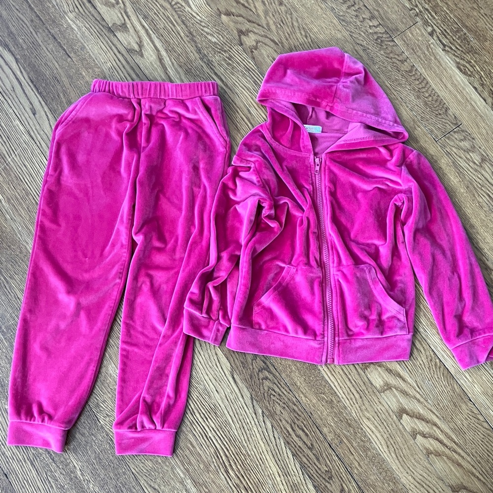 Bright Pink Velour Hoodie & Jogger Set